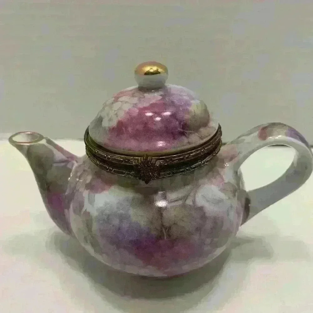 Formalities By Baum Bros Teapot Trinket Box Chintz Purple Flowers - Picture 2 of 10